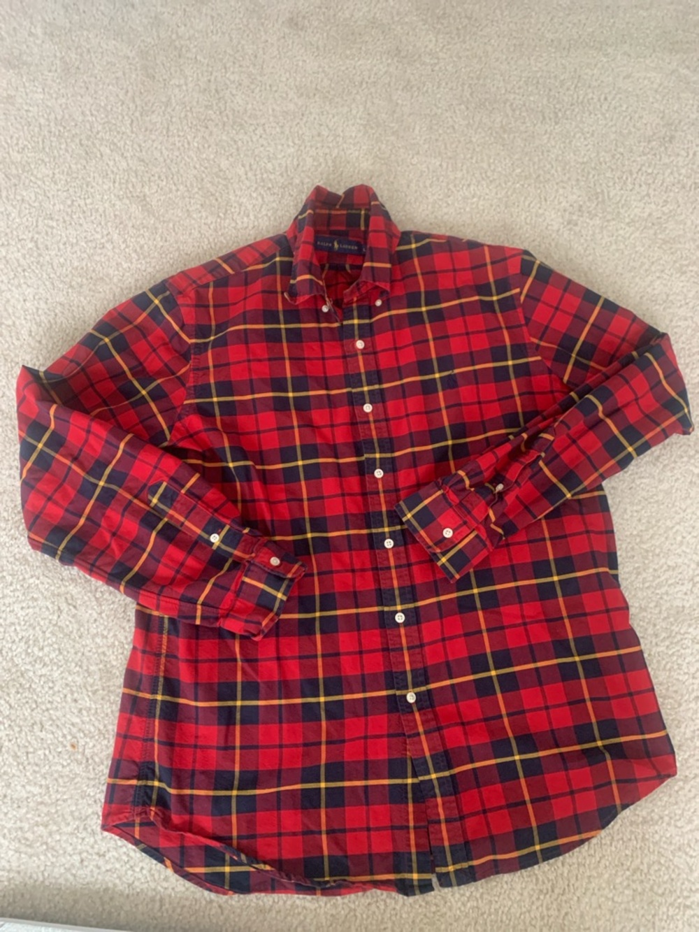 Men's Red Plaid Button-Up Shirt - Picture 3 of 9